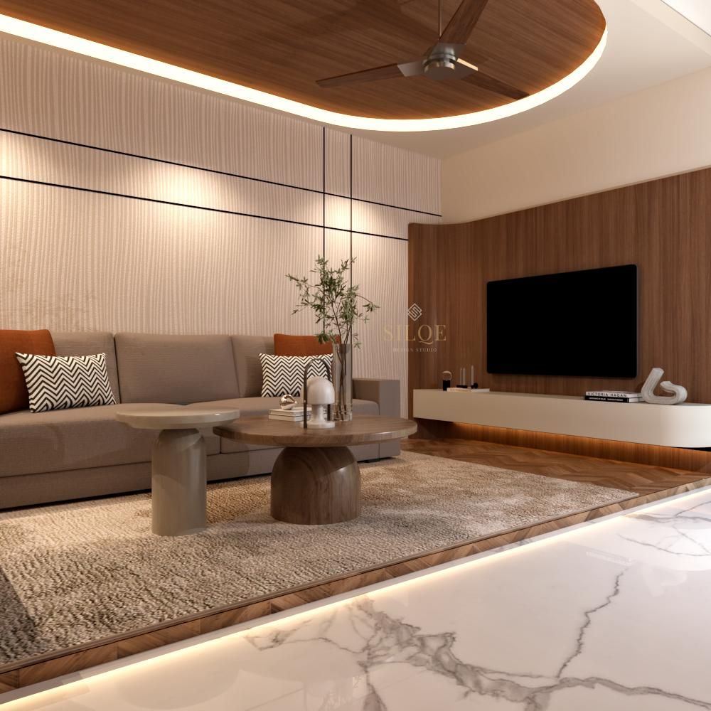 Warm-Neutral Living — Wood & Beige