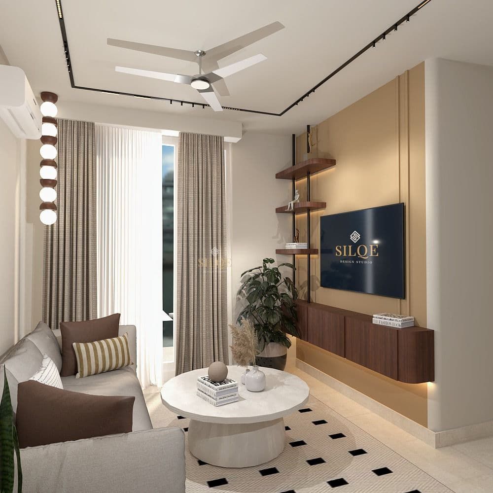 Warm-Neutral Living — Wood & Beige